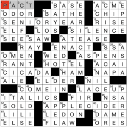 Answer grid for Los Angeles Times crossword 3/9/26 by Zhouqin Burnikel